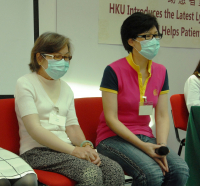 The right arm of lymphedema patient Ms Ho (left) has stopped swelling after receiving Lymphaticovenous Anastomosis (LVA) surgery. Another patient Ms Lau (right) returns to normal life after receiving Vascularized Lymph Node Transfer (VLNT).